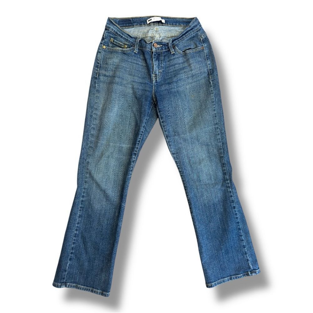 Levi's Curvy 525 Medium Wash Blue Wide Leg Jeans Sz 8 SHORT
